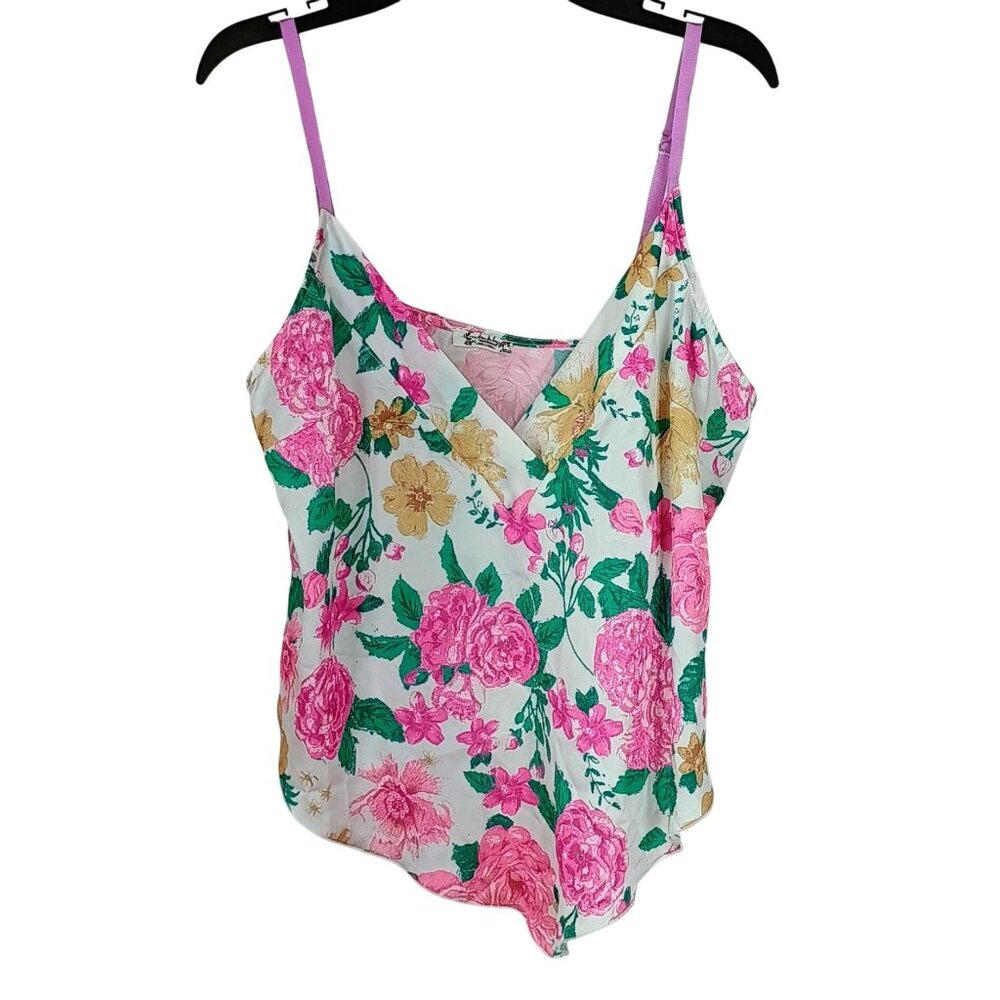 FREE PEOPLE Intimately Handkerchief Hem Floral Satin Cami Tank Sz Small NWOT